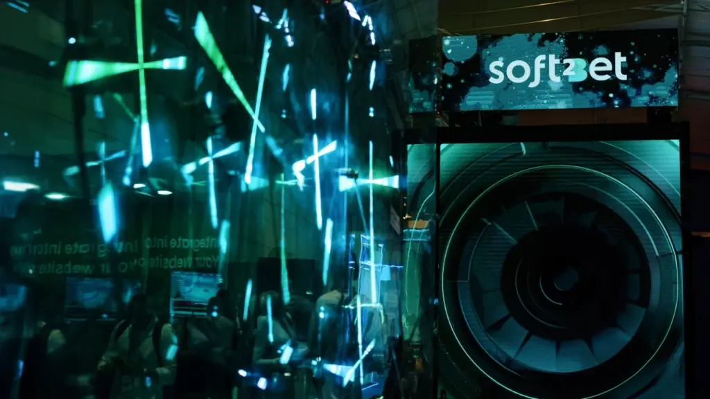 Installation immersive Soft2Bet avec écrans et lumières interactives pour le marché canadien